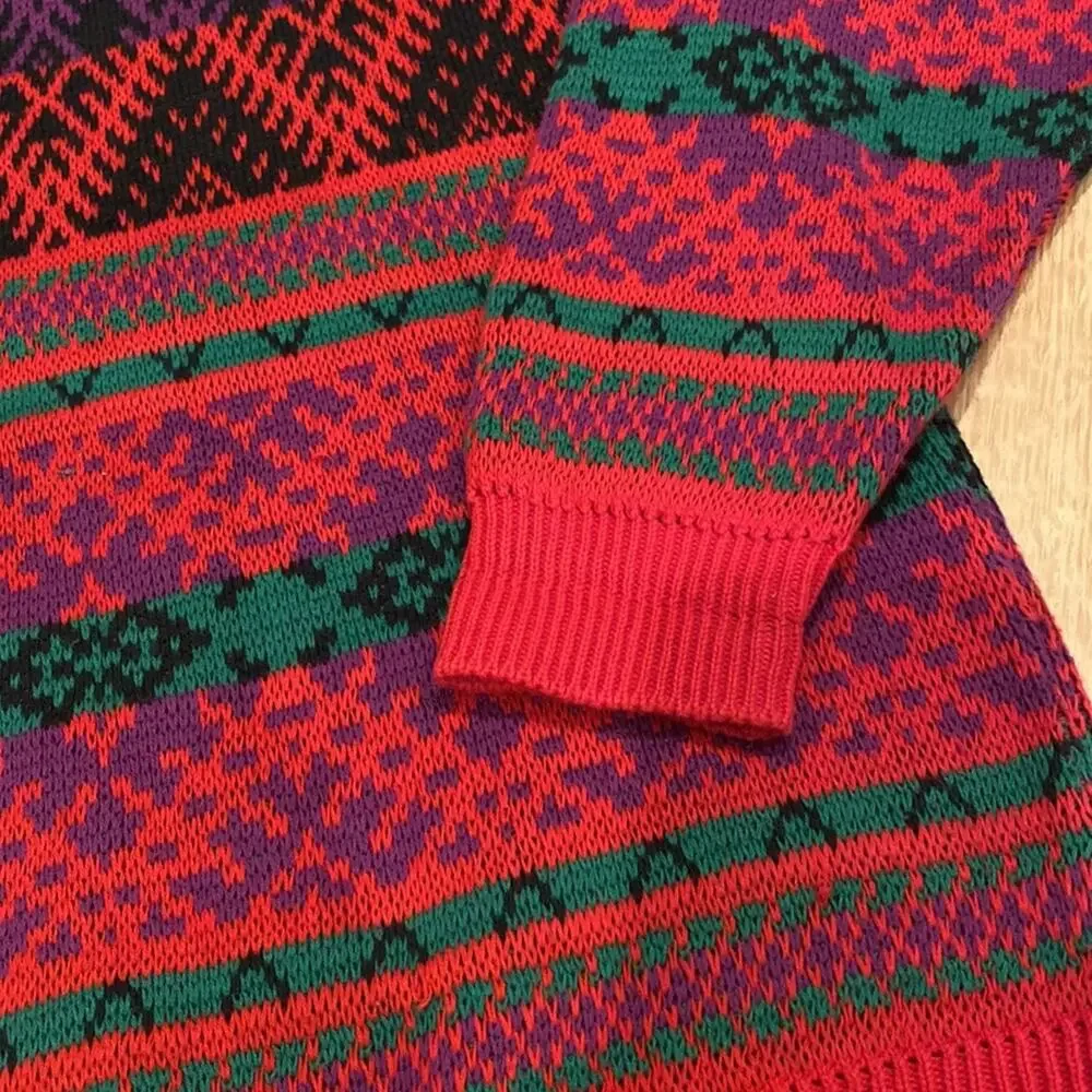 Lizwear Vintage 80s Cotton Crewneck Sweater Red striped small holiday ugly